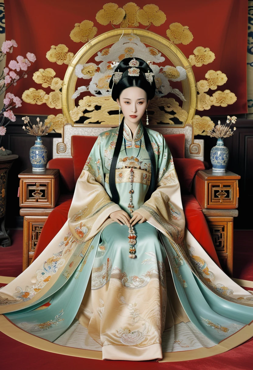 Gorgeous Empress of the Chinese Court during the Qing Dynasty Gorgeous Empress of the Chinese Court on a sofa, nude, large and golden, with her legs on the sofa, wide open, knees bent, in an M pose (pornographic pose), with her hair tied on both sides The background of this perverted and erotic woman wearing a crown and tying her hair is the Chinese court of the Qing Dynasty. The scene is set in the luxurious room of an empress in the Qing Dynasty Chinese court.
Translated with DeepL.com (free version)