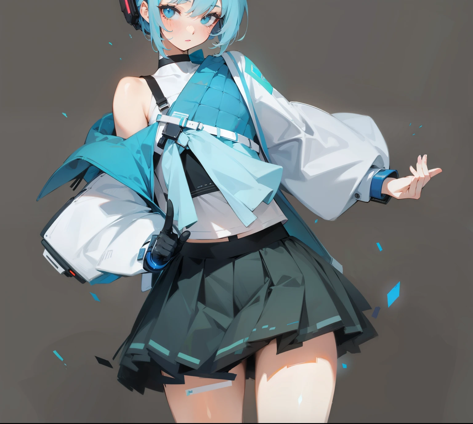  Beautiful girl cyberpunk clothes pleated structure skirt texture HD 