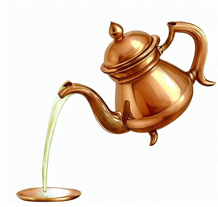 Teapot, pouring, made of polished metal, pouring tea, gorgeous teapot