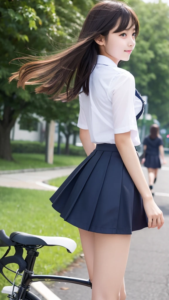 ((Nipples visible through a wet white shirt))、No underwear、Full body view、Long straight black hair、high school student、uniform、sexy、No bra、mini skirt、Japanese、、