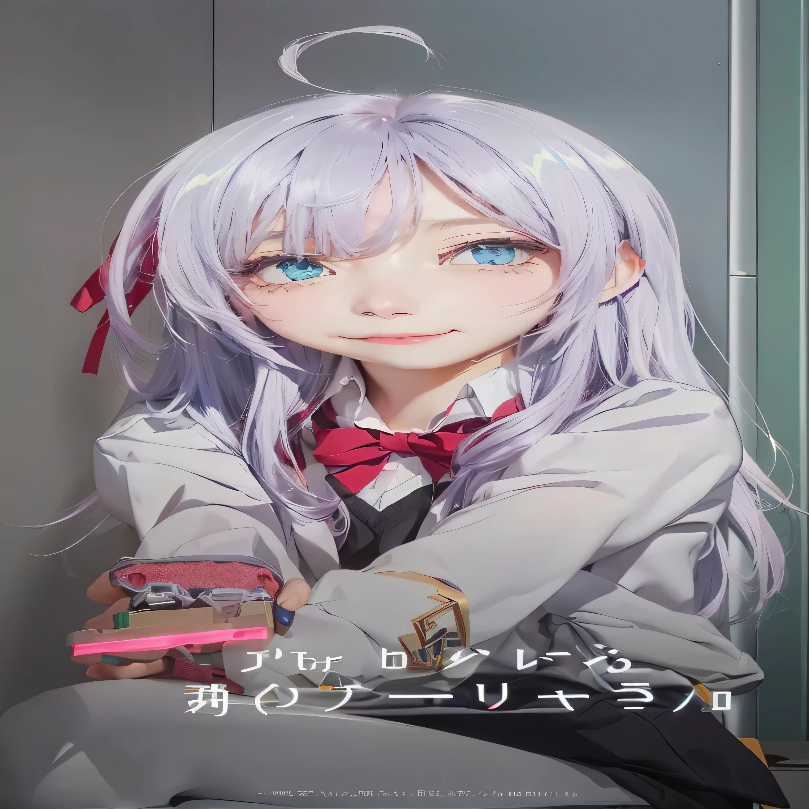 Beautiful girl,visual of a cute girl, style of ssss.gridman (2018), joyful smirk