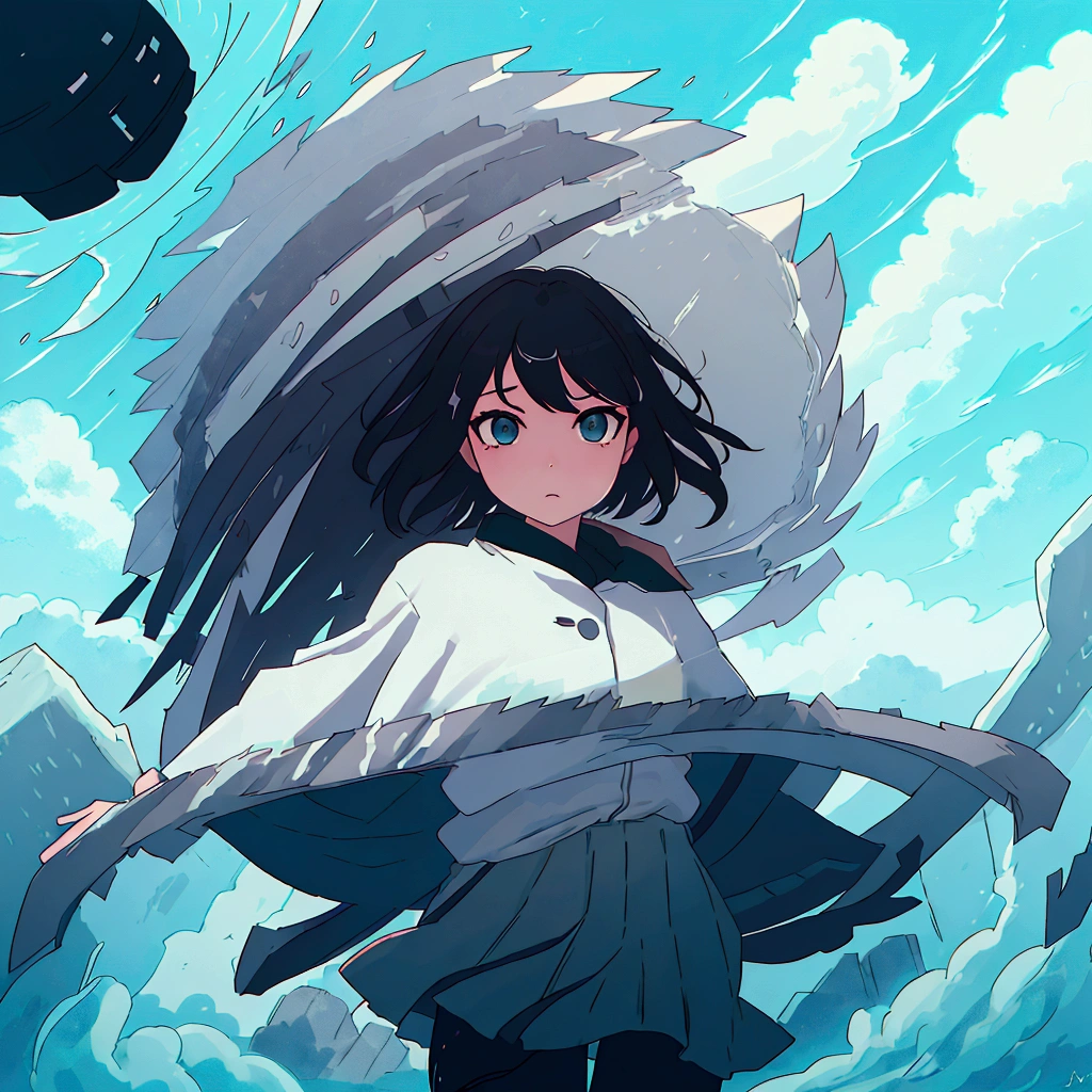 A girl stared at the sky in the distance、Alone、cabelos preto e longos、Gray luggage jacket、Check the muffler、shorter pants、Black tights、Long boots、low angles、from rear、shadowy、Snowscape、Oyuki、diamond dust、Snow Country、zori、top-quality、tmasterpiece、clouds、Sad atmosphere、Looks like you're about to cry、Makoto Shinkai's style