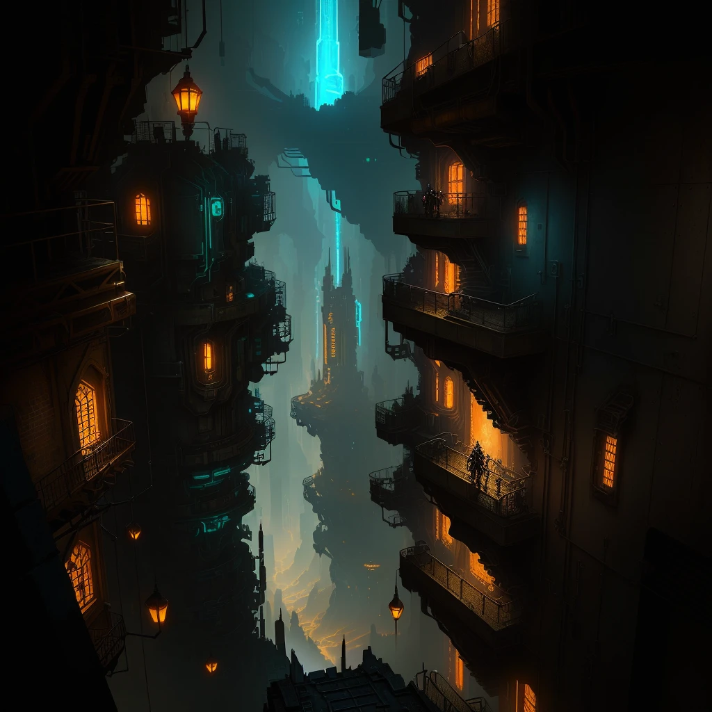  there is a picture of a massive cavernous iron city, concept art stunning atmosphere, epic cinematic concept art, detailed 4k concept art, painterly concept art, a steampunk city, final fantasy vll world concept, ancient steampunk city, dire cyberpunk city, concept art 8 k resolution, concept art 8k resolution, Zaun from Arcane, Undercity, Underground city, steampunk concept art, underground city, urban concept art, in fantasy city, cyberpunk dreamscape, stylized urban fantasy artwork, bioshock concept art, luminescent concept art, professional concept art, senior concept artist, high resolution concept art, high quality digital concept art, post grunge concept art, detailed digital concept art