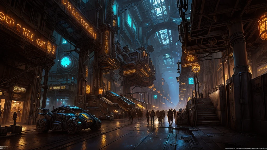there is a picture of a massive cavernous iron city, concept art stunning atmosphere, epic cinematic concept art, detailed 4k concept art, painterly concept art, a steampunk city, final fantasy vll world concept, ancient steampunk city, dire cyberpunk city, concept art 8 k resolution, concept art 8k resolution, Zaun from Arcane, Undercity, Underground city, steampunk concept art, underground city, urban concept art, in fantasy city, cyberpunk dreamscape, stylized urban fantasy artwork, bioshock concept art, luminescent concept art, professional concept art, senior concept artist, high resolution concept art, high quality digital concept art, post grunge concept art, detailed digital concept art