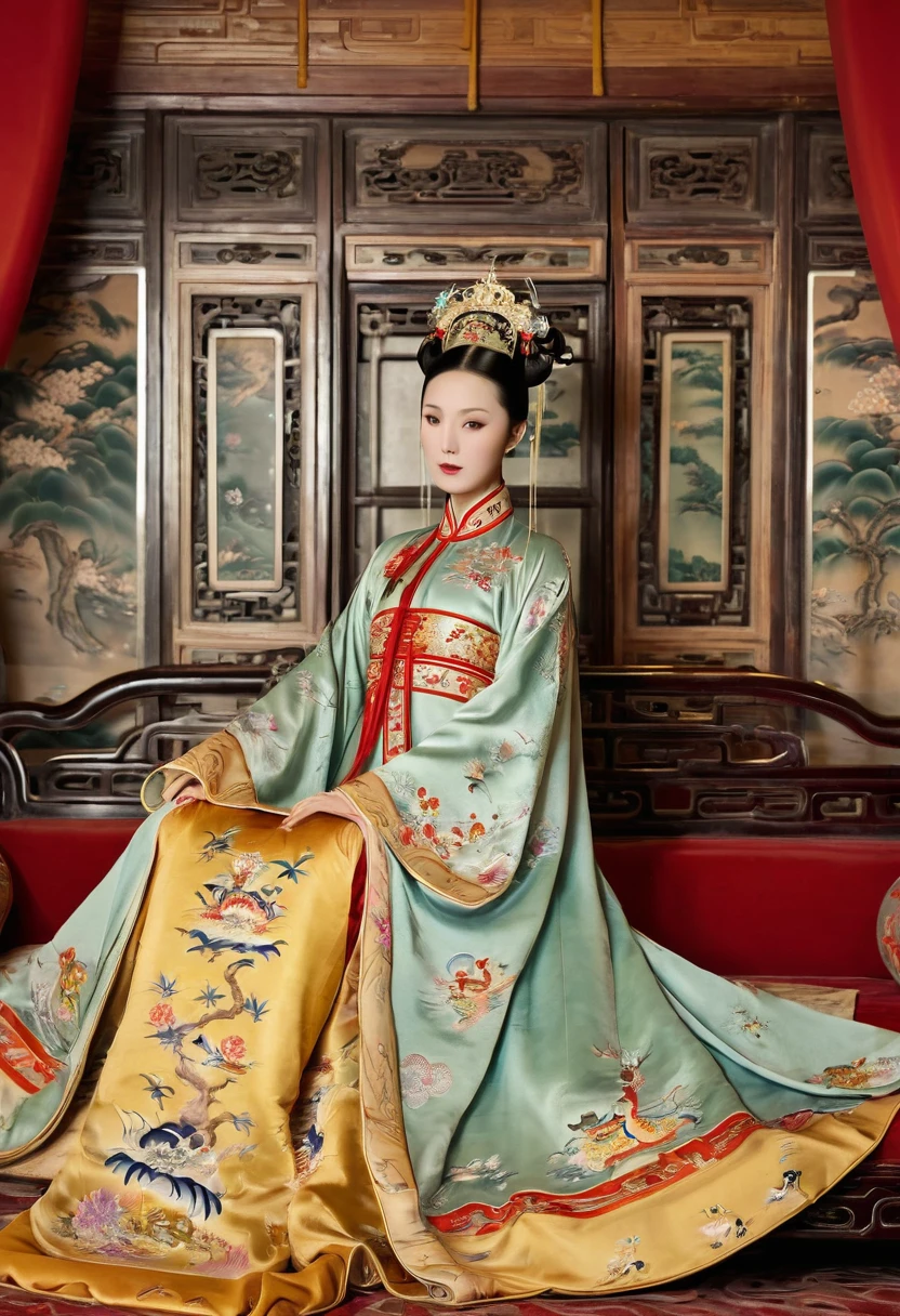 Gorgeous Empress of the Chinese Court during the Qing Dynasty Gorgeous Empress of the Chinese Court on a sofa, nude, large and golden, with her legs on the sofa, wide open, knees bent, in an M pose (pornographic pose), with her hair tied on both sides The background of this perverted and erotic woman wearing a crown and tying her hair is the Chinese court of the Qing Dynasty. The scene is set in the luxurious room of an empress in the Qing Dynasty Chinese court.
Translated with DeepL.com (free version)