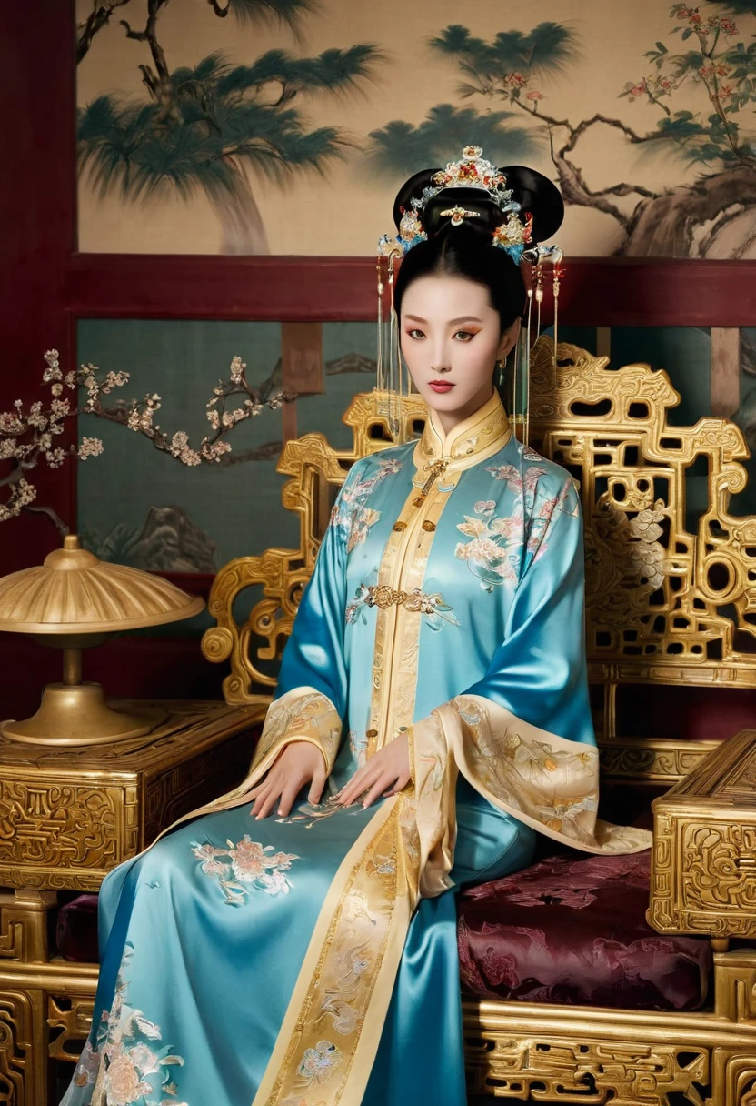 Gorgeous Empress of the Chinese Court during the Qing Dynasty Gorgeous Empress of the Chinese Court on a sofa, nude, large and golden, with her legs on the sofa, wide open, knees bent, in an M pose (pornographic pose), with her hair tied on both sides The background of this perverted and erotic woman wearing a crown and tying her hair is the Chinese court of the Qing Dynasty. The scene is set in the luxurious room of an empress in the Qing Dynasty Chinese court.
Translated with DeepL.com (free version)