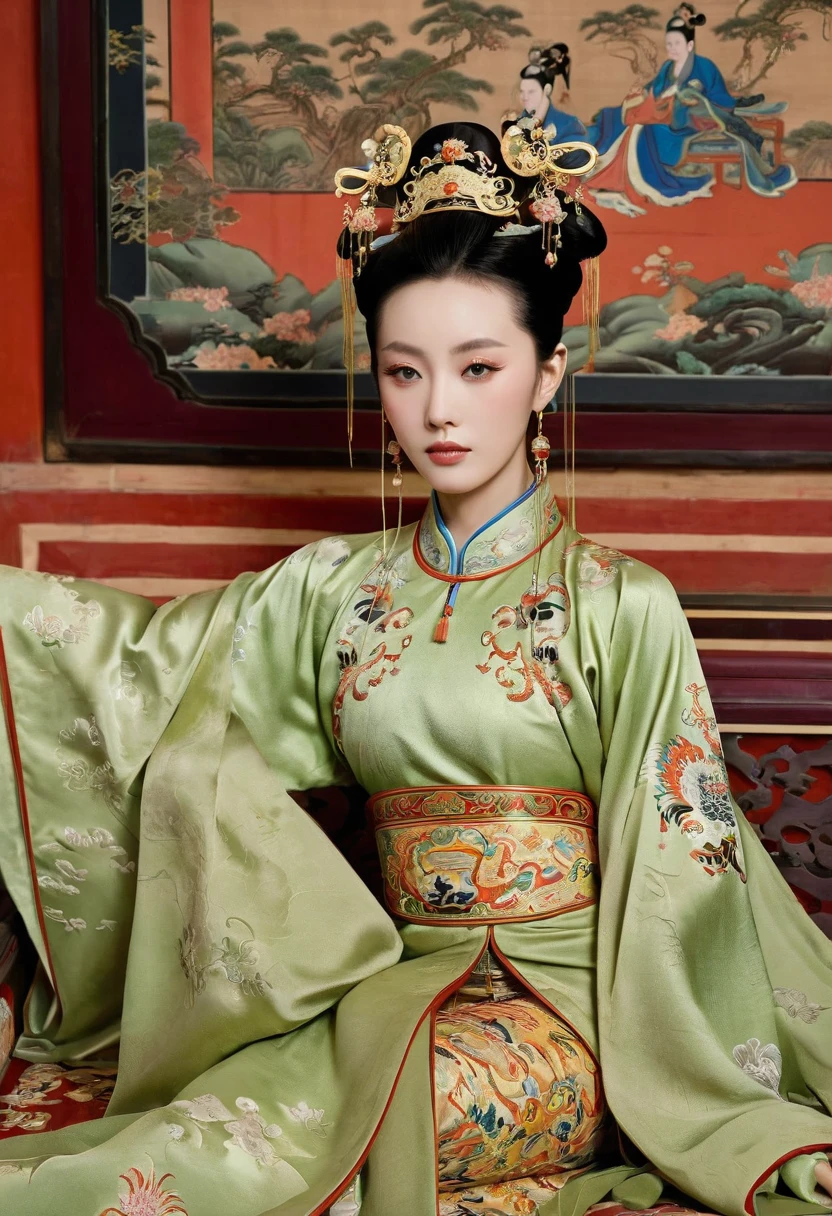 Gorgeous Empress of the Chinese Court during the Qing Dynasty Gorgeous Empress of the Chinese Court on a sofa, nude, large and golden, with her legs on the sofa, wide open, knees bent, in an M pose (pornographic pose), with her hair tied on both sides The background of this perverted and erotic woman wearing a crown and tying her hair is the Chinese court of the Qing Dynasty. The scene is set in the luxurious room of an empress in the Qing Dynasty Chinese court.
Translated with DeepL.com (free version)