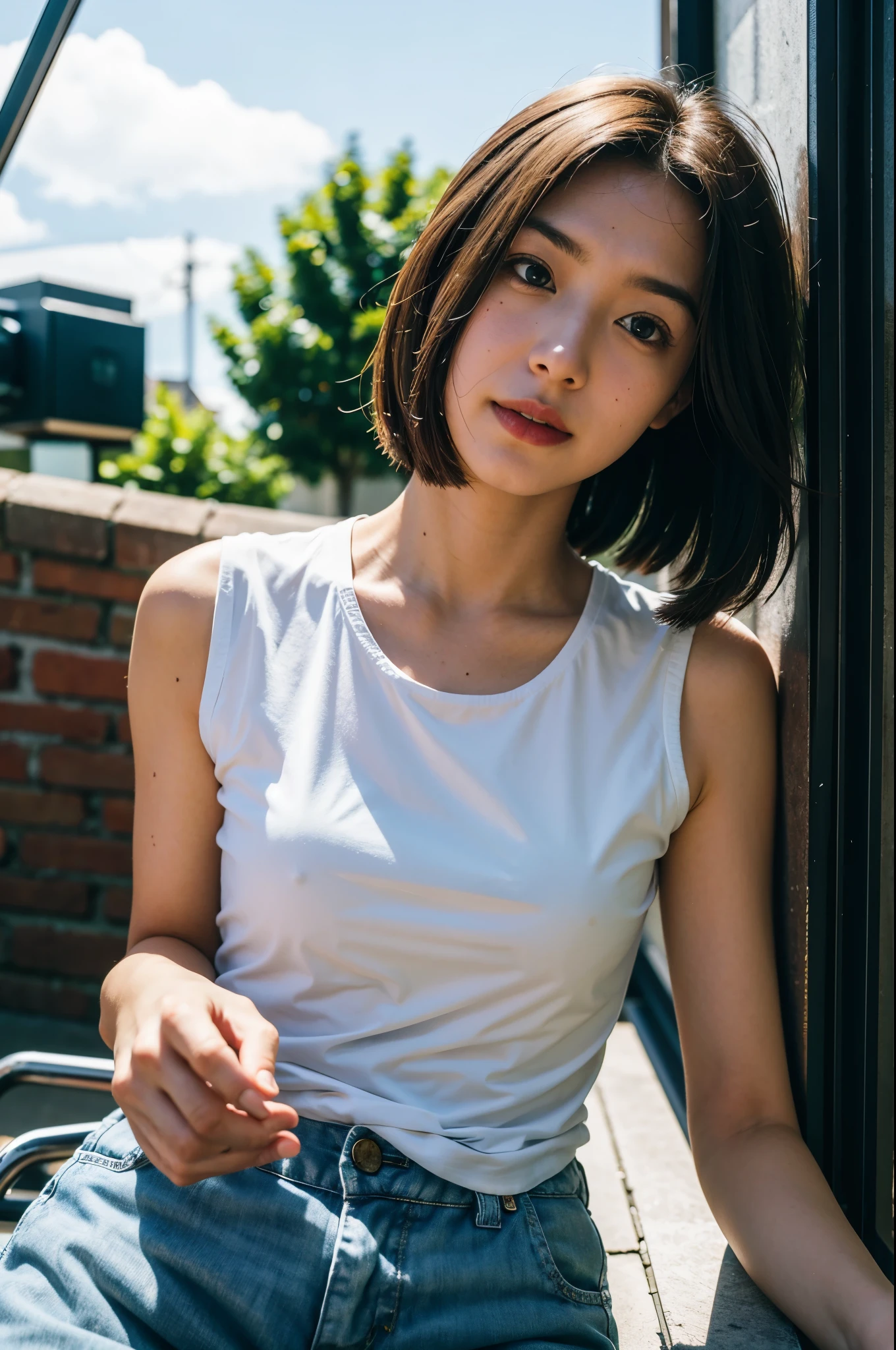 Dutch Angle, A girl's daily life enjoying summer, Natural light, Natural imperfect details, 3 Beautiful Face、have small breasts, Browsing Caution