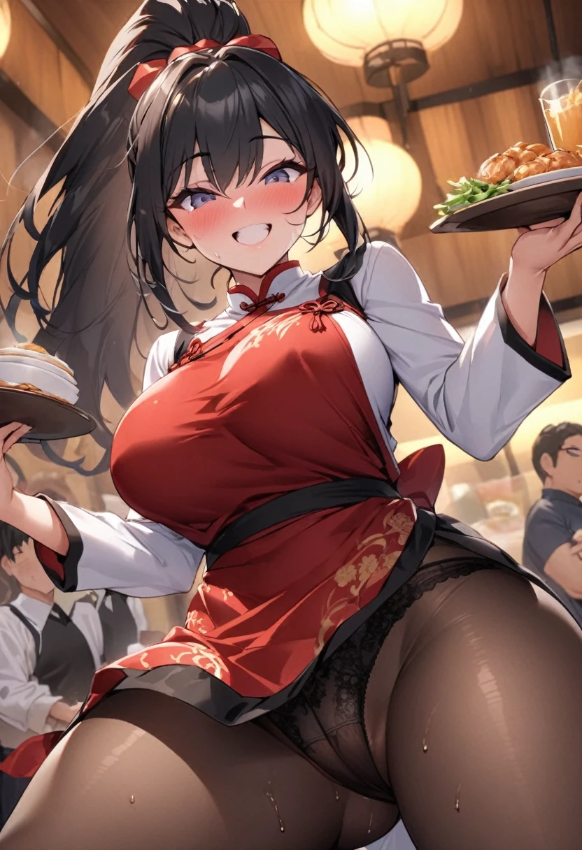 One Woman、Many people々々、男はpantiesをのぞいている、beauty、Chinese style uniform、Chinese Restaurant、Large number of guests、Lewd store clerk、Restaurant clerk、Age 25、Looking down at the viewer, ponytail, Highest quality, Focus on the thighs, smile,panties、Plump thighs、Big Boobs、Big Ass、Big Ass 、 Black Hair,My thighs are steaming between my legs 、Sweaty pantyhose、パンストの下のpanties、Angle from directly below、Waiting for food、apron、Triangle scarf、Carrying tableware、Entice guests、Spread your legs、The customer is staring at her ass、My butt is being grabbed、Acme convulsions、Obscene sound effects、Naughty sound effects