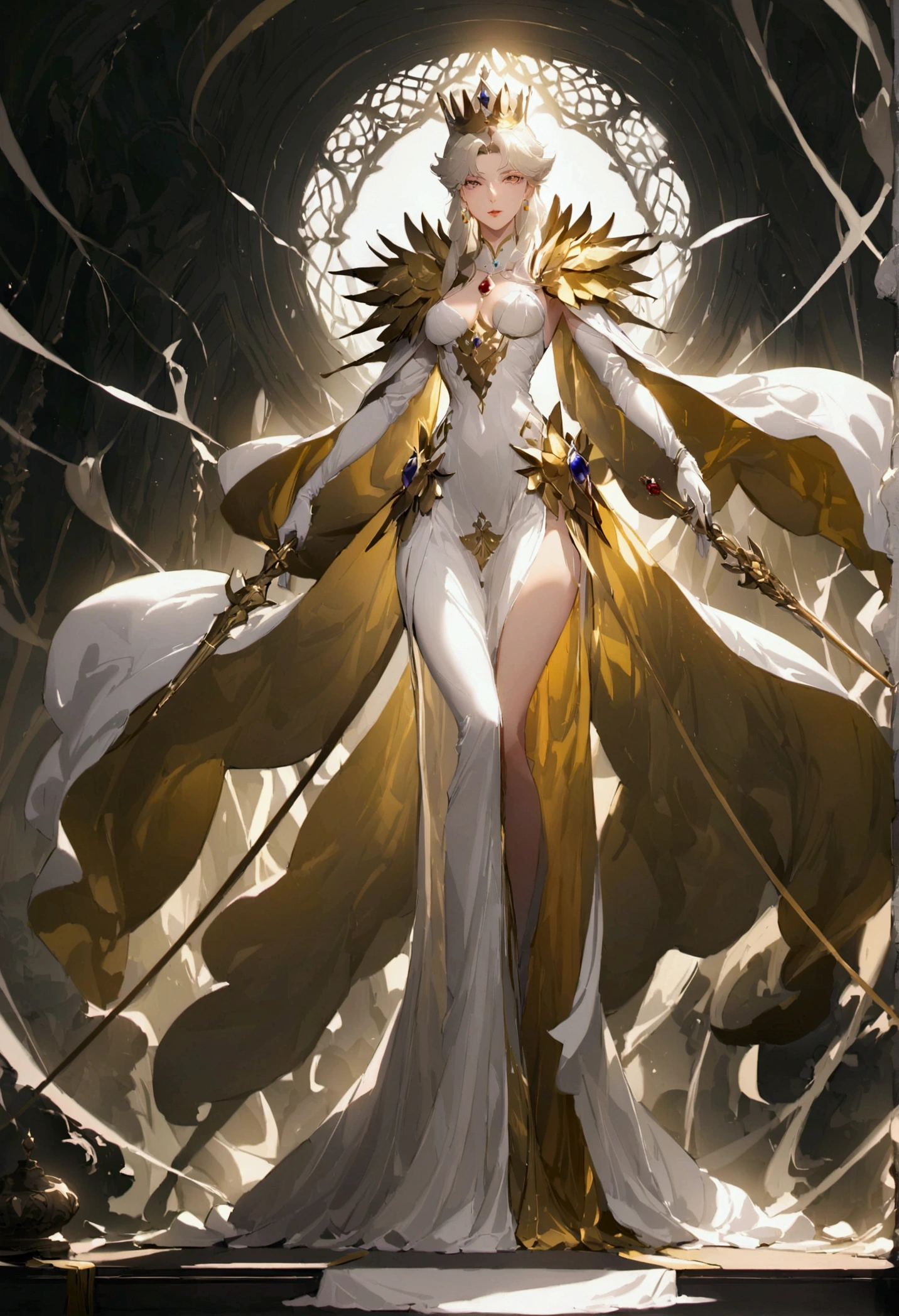 Seat of power,Queen,The most beautiful woman in the world,Queen'Clothes,Long slit skirt,White long tube,masterpiece