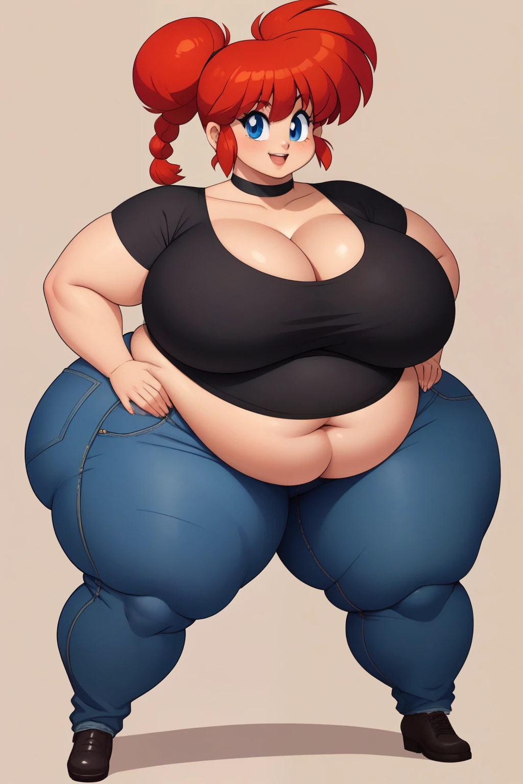 Ranma Saotome. red hair. Blue eyes. pigtail. Huge ass. bbw. choker. shirt. jeans. cave.
Fat obese sssbbw gluttony woman huge huge xxxxl size belly