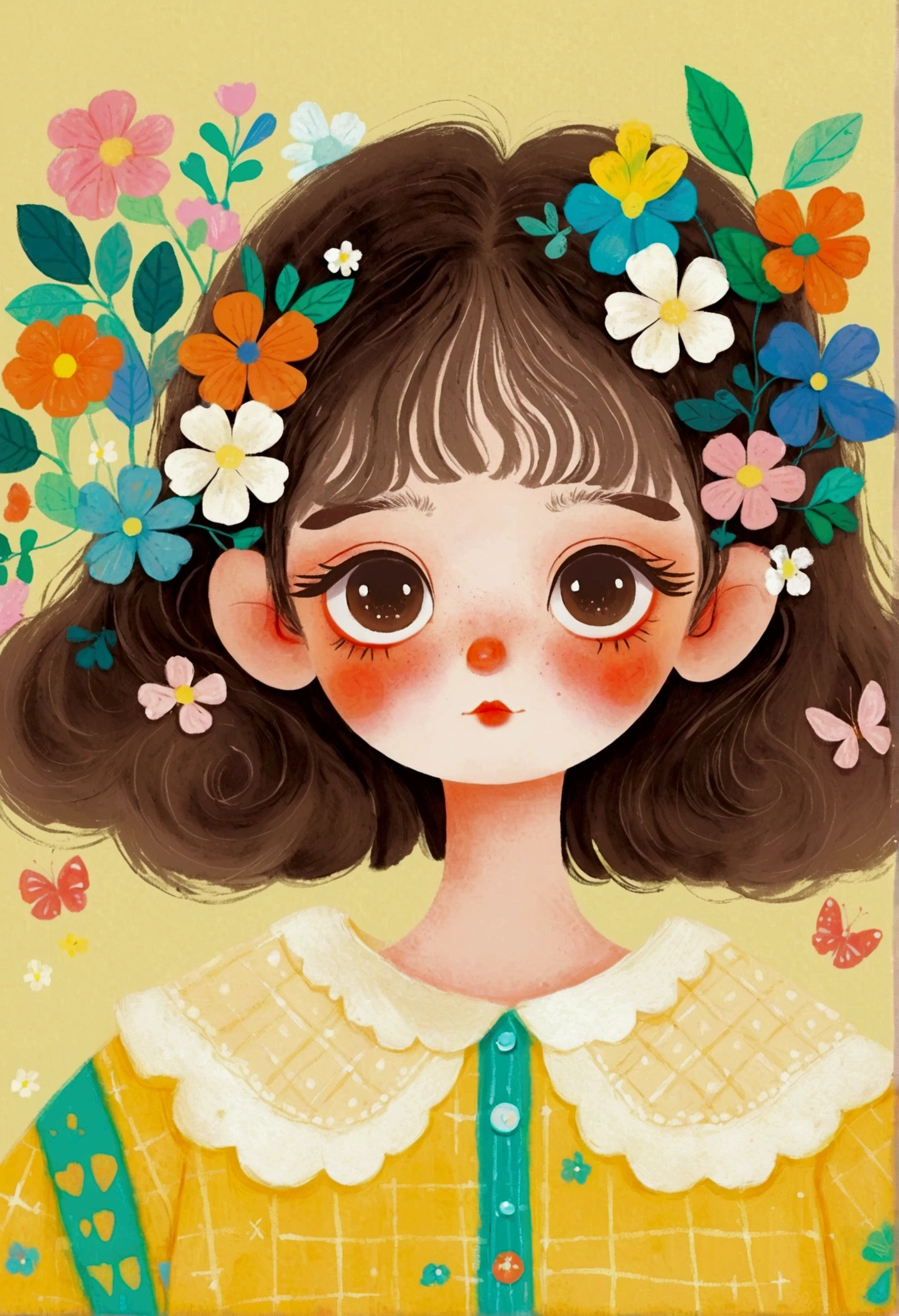 A painting，Pastel Art：Illustration of a cute little girl, big eyes，Pout，The Art of Mathematics ，Hot trends, The Art of Mathematics, 采用数码Illustration style, The Art of Mathematics. The Art of Mathematics illustration, Cute illustrations, The breath of spring, Illustration Art, Illustration style, Drawn in a whimsical style