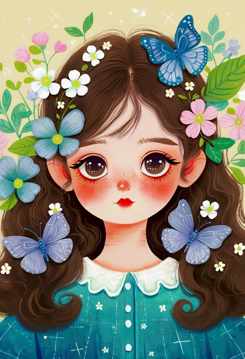 A painting，Pastel Art：Illustration of a cute little girl, big eyes，Pout，The Art of Mathematics ，Hot trends, The Art of Mathematics, 采用数码Illustration style, The Art of Mathematics. The Art of Mathematics illustration, Cute illustrations, The breath of spring, Illustration Art, Illustration style, Drawn in a whimsical style