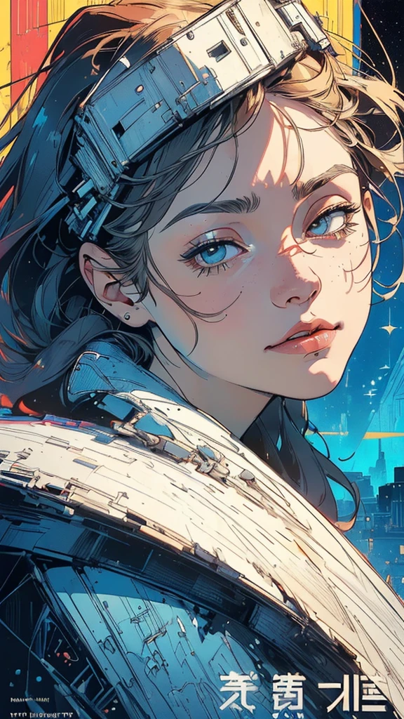 (((masterpiece, highest quality))),(((solo:1.2))),(((1girl:1.2))),32k wallpaper, very detailed, poster, vintage science fiction,(((((geometric cinematic movie poster))))), (bauhaus),(((abstract))),(((mid century modern))),(((((portfolio))))),(((((Close-up))))),(((((bust up))))),((((more various angle)))),(((highlight))),Vast landscape,(((complete. detailed face))),(((Extremely talented))),(((most complecated machine))),Colorful color scheme,((((((crooked huge chin)))))),(((((very slumped jaw))))),(((((A face that looks down on people)))))