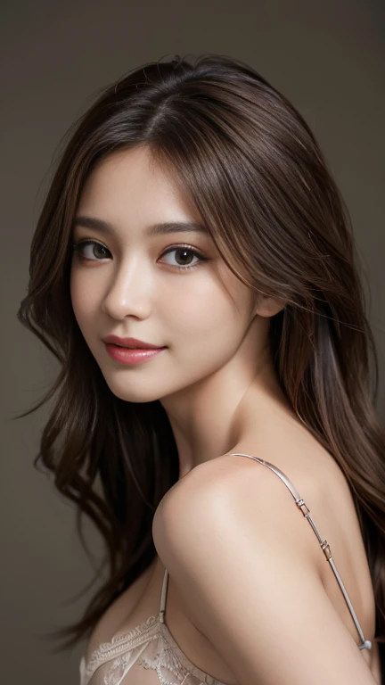Tabletop, Highest quality, Realistic, Very detailed, finely, High resolution, 8k wallpaper, One beautiful woman,, Light brown messy hair, Random Lingerie, Sharp focus, Perfect dynamic composition, Beautiful and detailed, Thin Hair, Detailed Realistic skin texture, smile, Close-up portrait, Model body type、Cowboy Shot