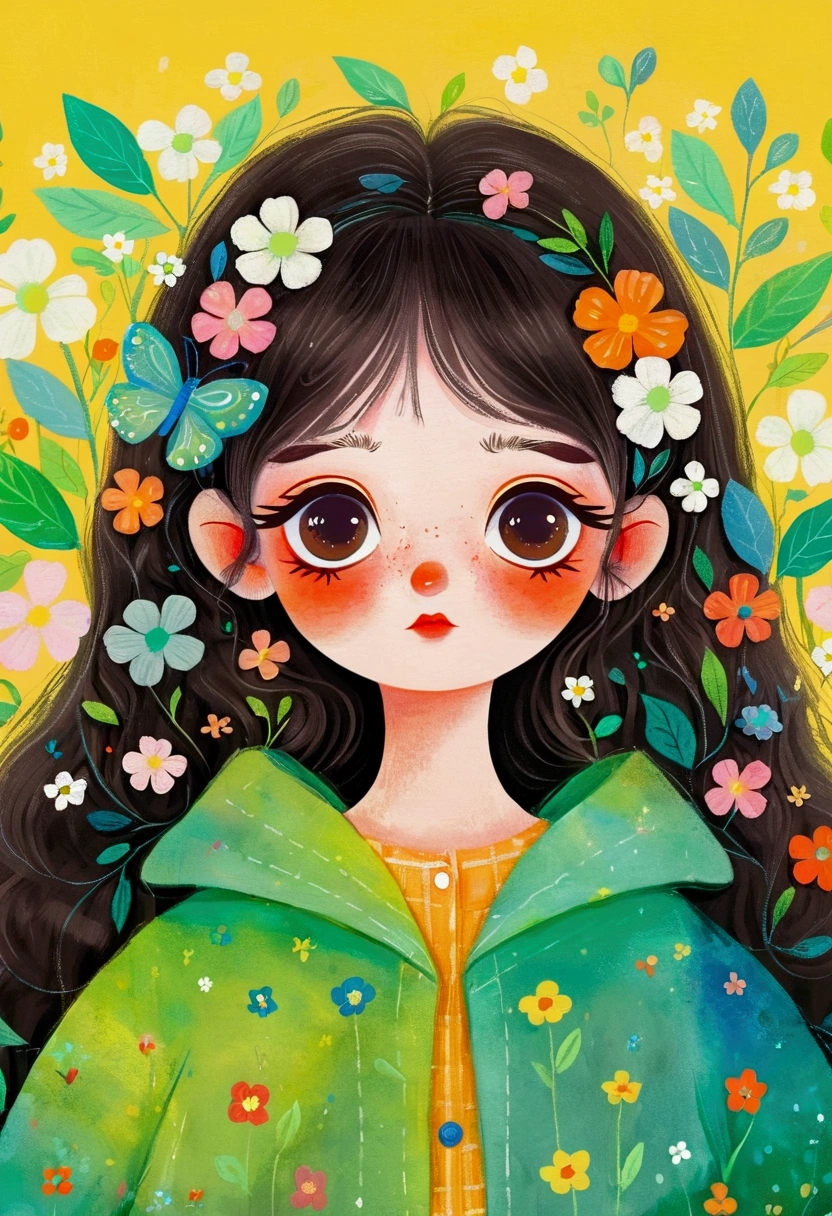 A painting，Pastel Art：Illustration of a cute little girl, big eyes，Pout，The Art of Mathematics ，Hot trends, The Art of Mathematics, 采用数码Illustration style, The Art of Mathematics. The Art of Mathematics illustration, Cute illustrations, The breath of spring, Illustration Art, Illustration style, Drawn in a whimsical style