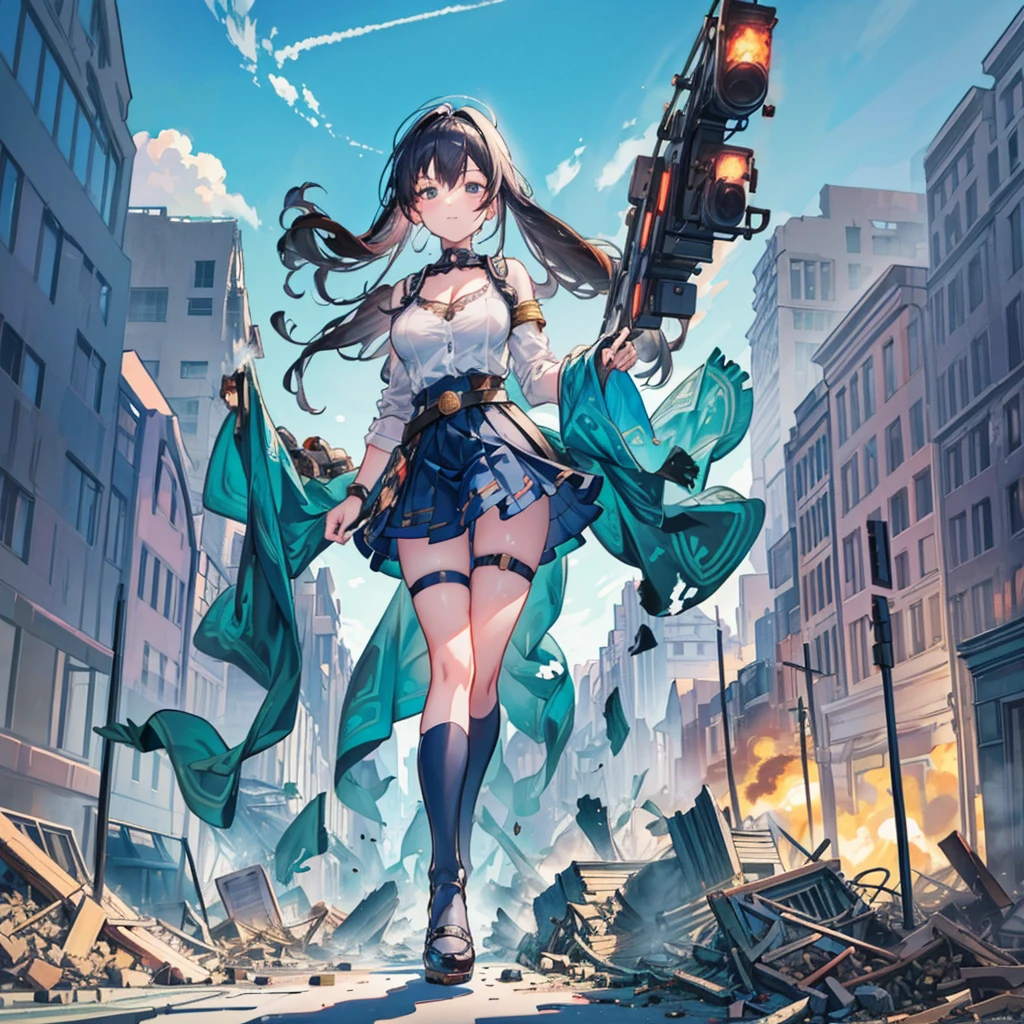 masterpiece, best quality,ultra-detailed, illustration,extremely detailed CG unity 8k,(2girls:1.4), (Running towards the viwer:1.2), wet skin,black hair, steam, sweat, shiny skin, (Clouds:1.3),(scared:1.1),(angry:1.1),stylish pose, yellow_eyes,dynamic, gripping ,burning street,WIND,DUST,long sleeves,(hand in hand),black hair, pink hair, floating hair, messy hair, beige plaid_skirt,Buttons,wide hips, skindentation,red necktie, pocket_watch,white gloves,wide sleeves, black cleavage dress,Gorgeous embroidery,gold trim, (school shoes), blue eyes, frills, perspective, foreshortening, vanishing point,(fisheye_lens:1.4),((motion lines)),beige deerstalker and hat,white thighhighs, lace,thick thighs,