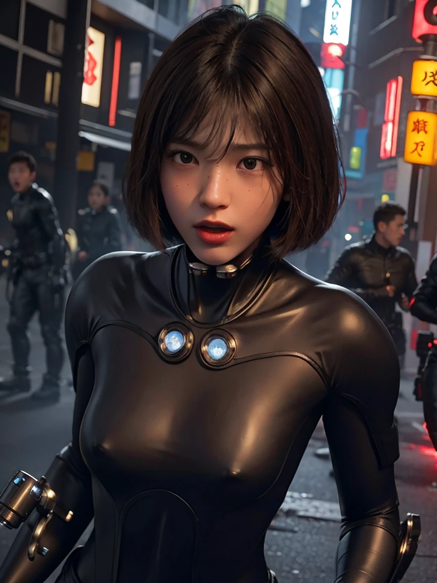 (1.Mechanical Girl)、Top quality、masterpiece、Ultra-high resolution、(Photorealistic:1.4)、RAW photos、1 girl、Fight against mutants、Glowing skin、(((1.Mechanical Girl)))、With a beautiful knife、(蓝色Metal连裤袜)、(Fierce battles with aliens)、Guild Wars、(Beautiful forest background)、(Sex with monsters)、(Small light-emitting diodes)、((Ultra-realistic details))、Borat、(Powerful giant monster background),Global Illumination、Black Shadow、Octan Rendering、8K、Super sharp、huge 、Bare skin is exposed in the cleavage、Metal、Intricate decorative details、Japan Details、Extremely complex details、Real Lighting、(Enigmatic expression),CGSoation trends、Red Eyes、Radiant eyes、Facing the camera、Neon light details、(Mechanical limbs)、(The blood vessels that connect the tubes)、A mechanical vertebrae attached to the back、Mechanical cervical fixator、(Wires and cables to the head)、Gundam、Small light-emitting diodes、,Mechanical thigh、Tastok、(Hands are also made of machines)、(Monster attack)、(Wounded in a fatal battle)、
