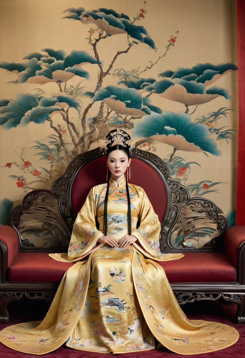 Gorgeous Empress of the Chinese Court during the Qing Dynasty Gorgeous Empress of the Chinese Court on a sofa, nude, large and golden, with her legs on the sofa, wide open, knees bent, in an M pose (pornographic pose), with her hair tied on both sides The background of this perverted and erotic woman wearing a crown and tying her hair is the Chinese court of the Qing Dynasty. The scene is set in the luxurious room of an empress in the Qing Dynasty Chinese court.
Translated with DeepL.com (free version)