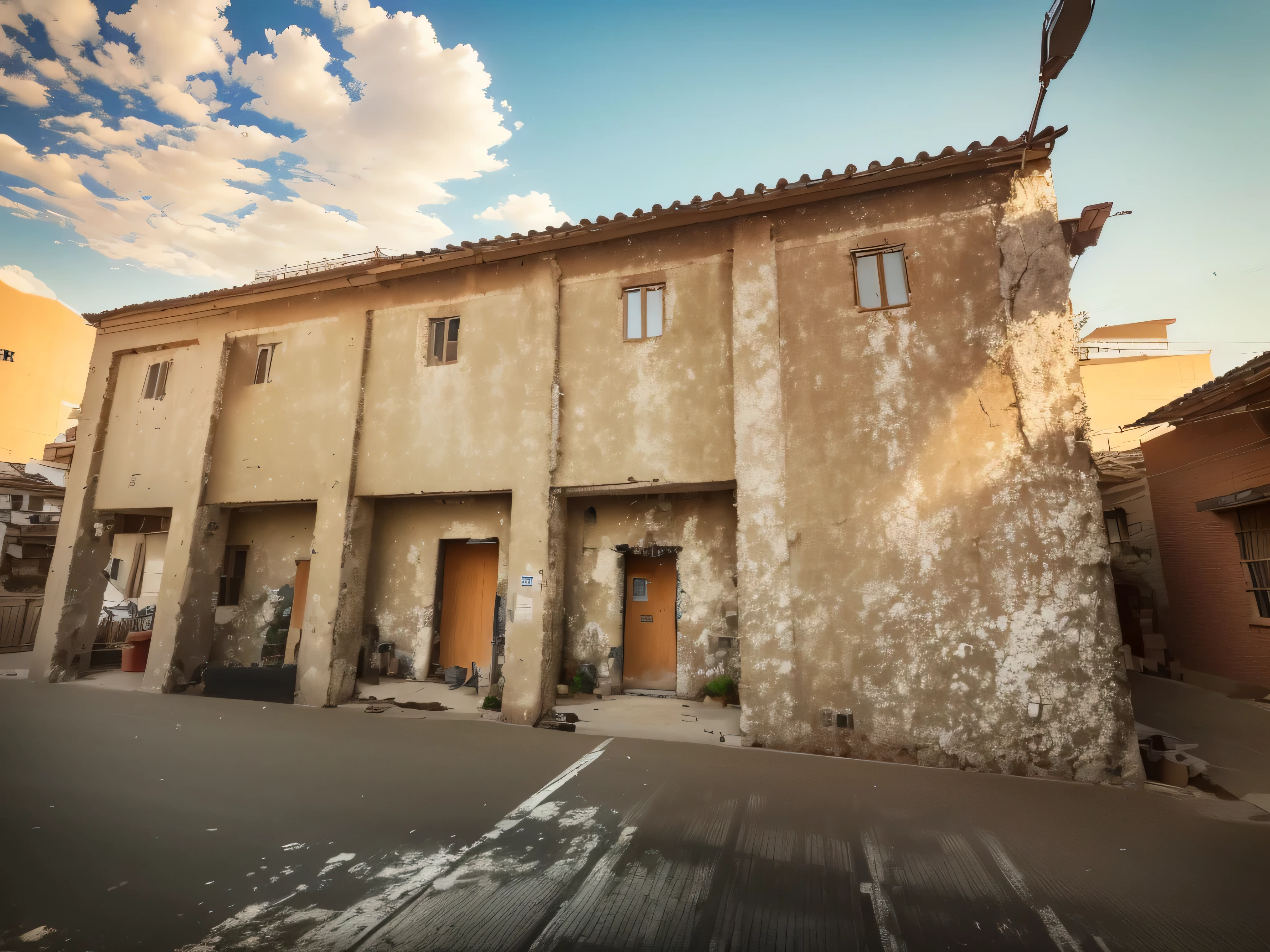 There is a bicycle parked outside a building，There is a sign on the front, Stone paint building, 外观Clean and tidy building, External wallStone paint building, Clean and tidy building, Chinese Architecture, From the outside, Building exterior, Clean and tidy building, Best photos, Photo showing