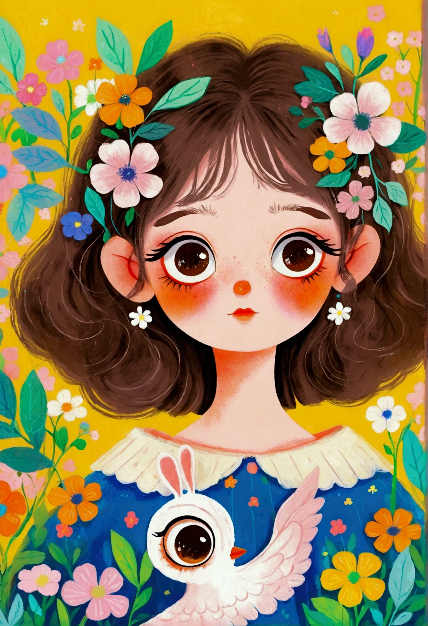 A painting，Pastel Art：Illustration of a cute little girl, big eyes，Pout，The Art of Mathematics ，Hot trends, The Art of Mathematics, 采用数码Illustration style, The Art of Mathematics. The Art of Mathematics illustration, Cute illustrations, The breath of spring, Illustration Art, Illustration style, Drawn in a whimsical style