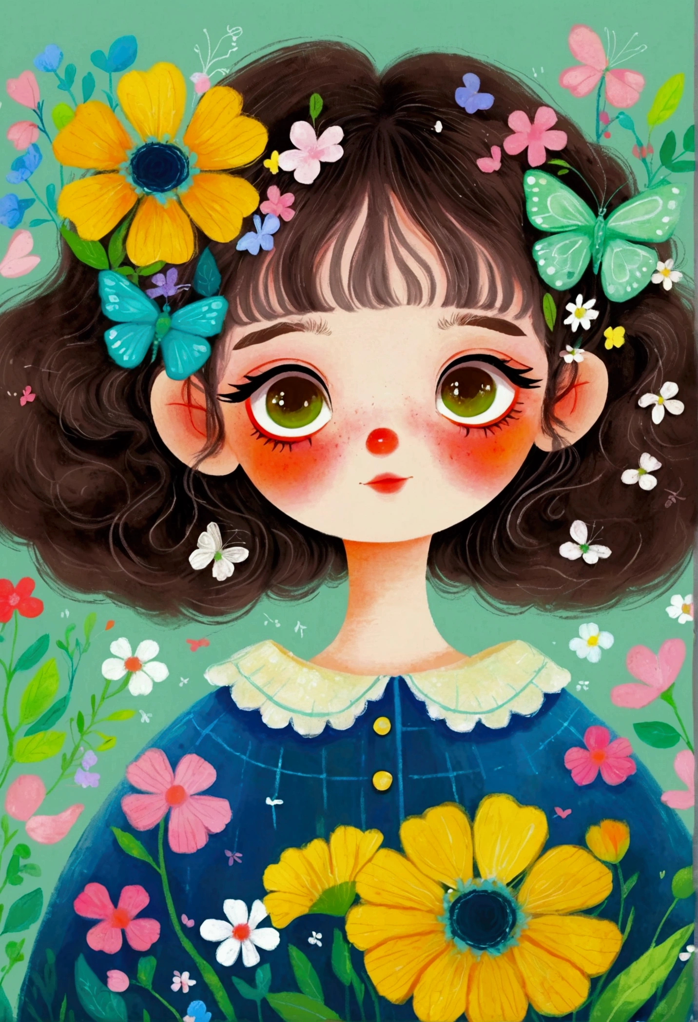 A painting，Pastel Art：Illustration of a cute little girl, big eyes，Pout，The Art of Mathematics ，Hot trends, The Art of Mathematics, 采用数码Illustration style, The Art of Mathematics. The Art of Mathematics illustration, Cute illustrations, The breath of spring, Illustration Art, Illustration style, Drawn in a whimsical style