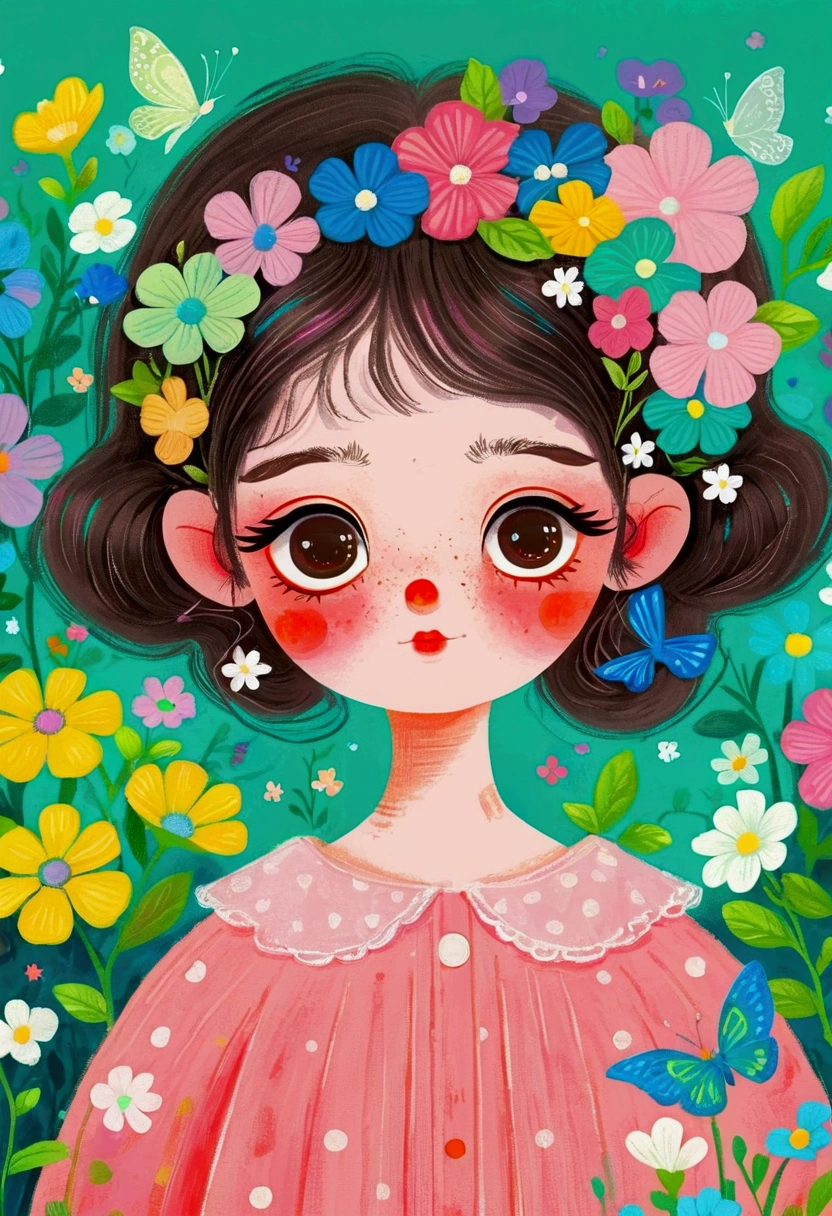 A painting，Pastel Art：Illustration of a cute little girl, big eyes，Pout，The Art of Mathematics ，Hot trends, The Art of Mathematics, 采用数码Illustration style, The Art of Mathematics. The Art of Mathematics illustration, Cute illustrations, The breath of spring, Illustration Art, Illustration style, Drawn in a whimsical style