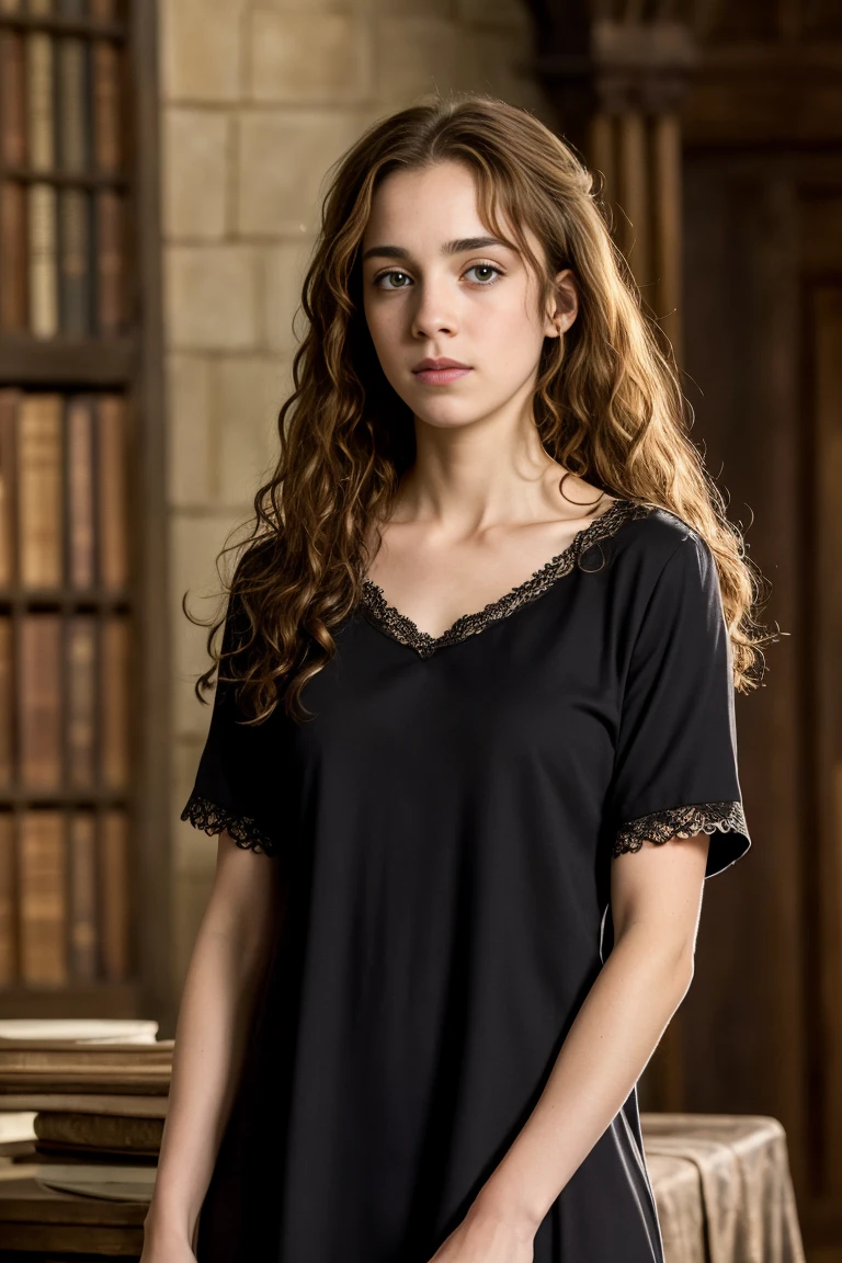 ((best quality)), ((masterpiece)), (detailed), Hermione Granger, anal sex, Hogwarts,black short sleeve nightdress