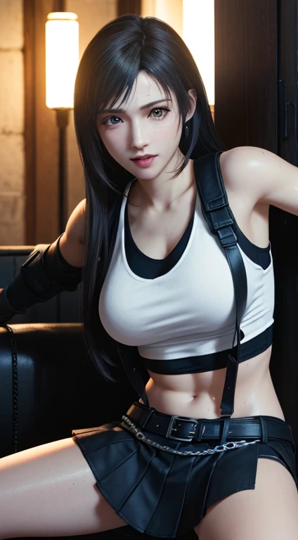 8K, Top Quality, Intricate Details, Ultra Detail, Ultra High Resolution, Masterpiece, close up shot, (full body: 1.1), Slender, Smile, (Makeup: 0.4), (walking), (Fluffy Eyes: 1.21), ((bangs)), 1girl, solo, 1 girl, (((red eyes, black hair, bangs, long hair)), ((Tifa,Tifa・lockhart,Final Fantasy 7,FF7,l)), close up shot, , ((tall)), (((fit body))), (((slim face))), sharp face, ((cybersuit,)) , (detailed face), sharp face, small lips, ( walking), walk pose, walking pose,
((, )), , ((,)), detailed face, detailed breast, large breast, (( )), detail ass, Narrow Waist, Skinny, tall , 175 cm tall, Muscular, Navel, Exposed Abdomen, Pointed Chest,, Beautiful girl with accentuated slender abs: 1.4, Six Pack Abs: 1.4,, Perfect Body, detail leg, (( dark background)), black background,