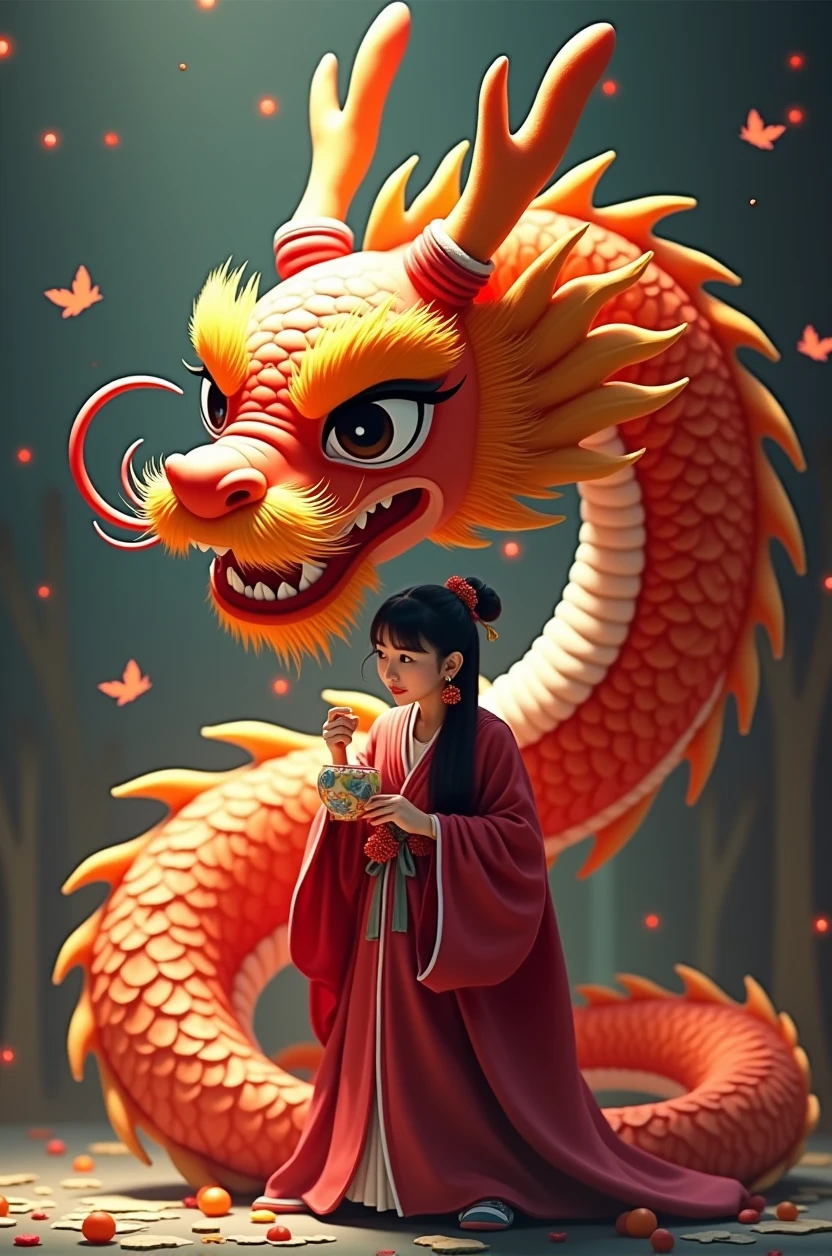 (best quality:1.3), (The best show:1.2), (Best Illustration:1.2), (Realistic style:1.2), (art film lighting:1.2) (1 person) Chinese dragon