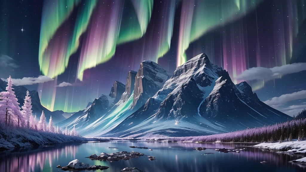 ((masterpiece)),((highest quality)),((high detail)),nobody, Magic Flower, Fantastic landscape, パステルカラーのcrystallization, Aurora, A lot of gems, crystallization, Sparkling, Shining Wind