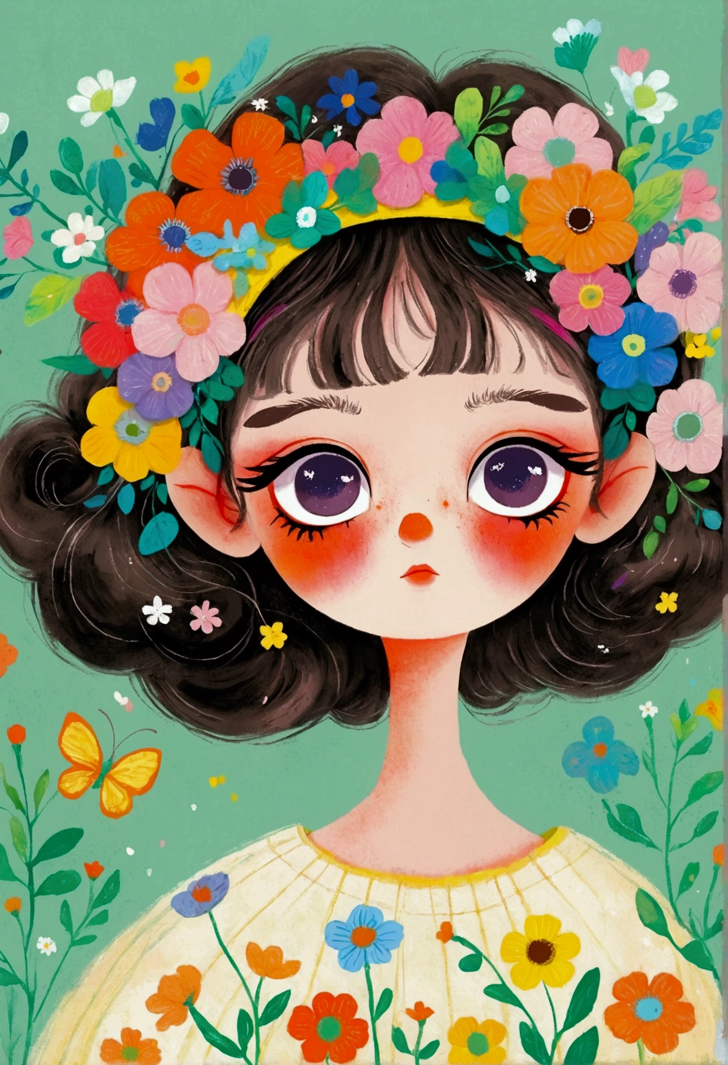 A painting，Pastel Art：Illustration of a cute little girl, big eyes，Pout，The Art of Mathematics ，Hot trends, The Art of Mathematics, 采用数码Illustration style, The Art of Mathematics. The Art of Mathematics illustration, Cute illustrations, The breath of spring, Illustration Art, Illustration style, Drawn in a whimsical style
