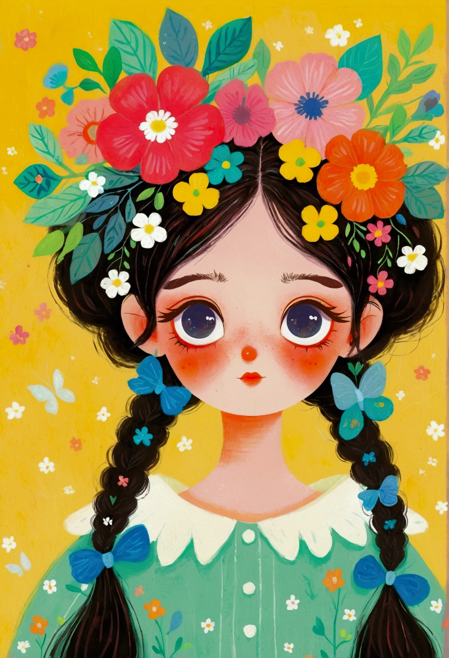 A painting，Pastel Art：Illustration of a cute little girl, big eyes，Pout，The Art of Mathematics ，Hot trends, The Art of Mathematics, 采用数码Illustration style, The Art of Mathematics. The Art of Mathematics illustration, Cute illustrations, The breath of spring, Illustration Art, Illustration style, Drawn in a whimsical style
