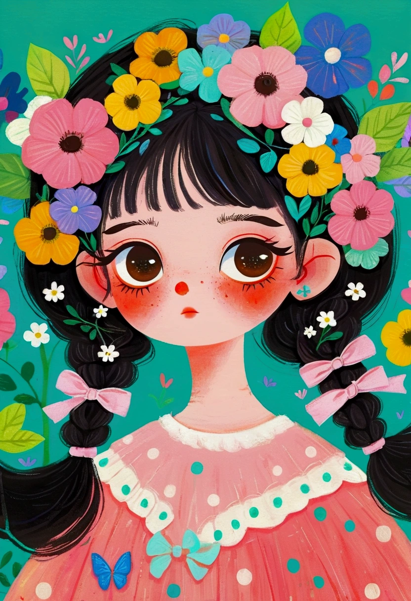 A painting，Pastel Art：Illustration of a cute little girl, big eyes，Pout，The Art of Mathematics ，Hot trends, The Art of Mathematics, 采用数码Illustration style, The Art of Mathematics. The Art of Mathematics illustration, Cute illustrations, The breath of spring, Illustration Art, Illustration style, Drawn in a whimsical style