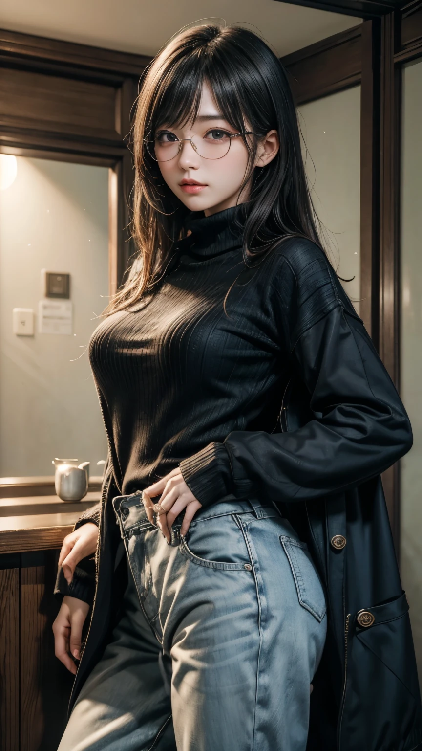 (最高qualityのディテール)、Realistic、8K Ultra HD、High resolution、(One Girl:1.2),(Glasses、Fatal Beauty,Attractive beauty) ,(A supple and powerful physique),(Sensual charm),(Mysterious charm:1.1),(Big Breasts、Captivating silhouette),The 超detailedな、高qualityのテクスチャ、複雑なdetailed、detailed、非常にdetailedなCG、高qualityの影、detailed 美しく繊細な顔、detailed 美しく繊細な目、Written boundary depth、Ray Tracing、20th Generation、Cute K-Pop Girls、(The Face of Ulzan in Korea)、Thin face、(Urzan-6500-v1.1:0.6)、PurerosFace_v1、Glowing Eyes、Perfect body、 Viewer Display、(最高qualityのディテール:1.2)、Realistic、8K Ultra HD、High resolution、Close-up of a woman， realistic girl rendering, 8k artistic german bokeh, Enchanting girl, Real Girls, Gurwitz, Gurwitz-style artwork, Girl Roleplay, Realistic 3D style, cgstation Popular Topics,, 8K Portrait Rendering,（truth，truth：1.4），(Sparkling eyes girl:1.2)、Best image quality, 最高quality, Realistic, 超detailedな, Realistic, 4K 8K Ultra HD Full Color RAW Photos, Fujifilm(Medium format), Hasselblad, Carl Zeiss, Incredible dynamic range photography(utility_art：Smooth-768:1.1),High resolution, High pixel count, 明確なdetailed, Clear images, Natural color reproduction, Noise Reduction, High fidelity, quality, Software Improvements, Upscaling, Optimized Algorithms, Professional-level retouching,

1. Oversized coat:

The coat is、Choose an oversized design that covers from shoulders to knees.。Color is classic navy or black、or warm khaki or beige, hang on.、Choose colors that match the season。
2. Knitted sweater or turtleneck:

To protect yourself from the cold、Knitted sweater or turtleneckを選択してください。Match the texture and color of the knit to the coat.。
3. Wide leg pants:

For pants, Choose a wide-leg design、Combines ease of movement and style。Denim in dark tones or black trousers will look good.。
4. Knee-high boots:

What is included in an oversized coat、足首からふくらはぎまでカバーするKnee-high bootsとの組み合わせ。Boots are black or dark brown and chic.、Gives a stylish impression。
5. accessories:

シンプルなゴールドまたはシルバーのaccessoriesを選択してください、Add elegance to your outfit。for example、Long necklaces and large earrings are recommended.。
6. Handbags:

Handbags、Choose a color that matches the tone of your outfit.。Shoulder bags and tote bags are convenient and stylish。
7. Compensateと髪型:

Compensate, Choose natural colors that flatter your skin。Wavy Hair、By creating loose curls、Appeal to softness。