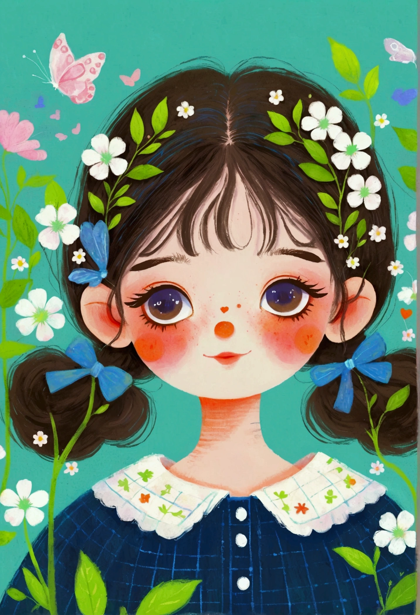 A painting，Pastel Art：Illustration of a cute little girl, big eyes，Pout，The Art of Mathematics ，Hot trends, The Art of Mathematics, 采用数码Illustration style, The Art of Mathematics. The Art of Mathematics illustration, Cute illustrations, The breath of spring, Illustration Art, Illustration style, Drawn in a whimsical style