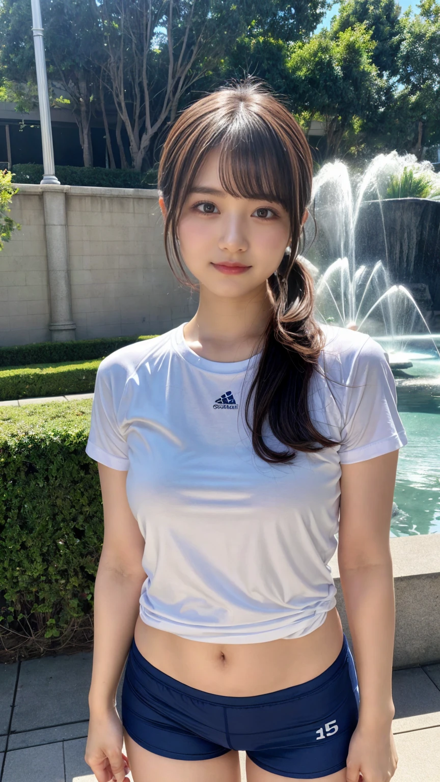8k,Japanese,,Innocent face,Teenage Girlini skirt,Casual wear,Sitting,Black Hair,garden,Hair Clip、Light clothing、soaked、Cheerleader、cute、High exposure、Spreading her legs wide、See-through fashionable clothes、Show pants、Knee-high socks、Absolute area、camisole、Baggy tank top、I'm on my knees、The upper body is naked
