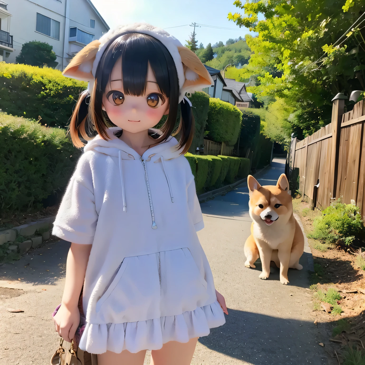 Shiba Inu girl rural scenery