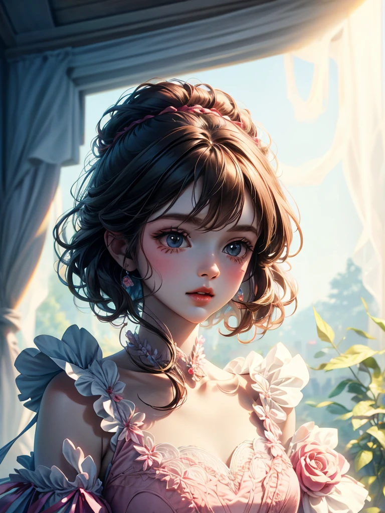 delicate　girl　cute　Sketch style　Pastel color dress　The face is not in shadow　Line art