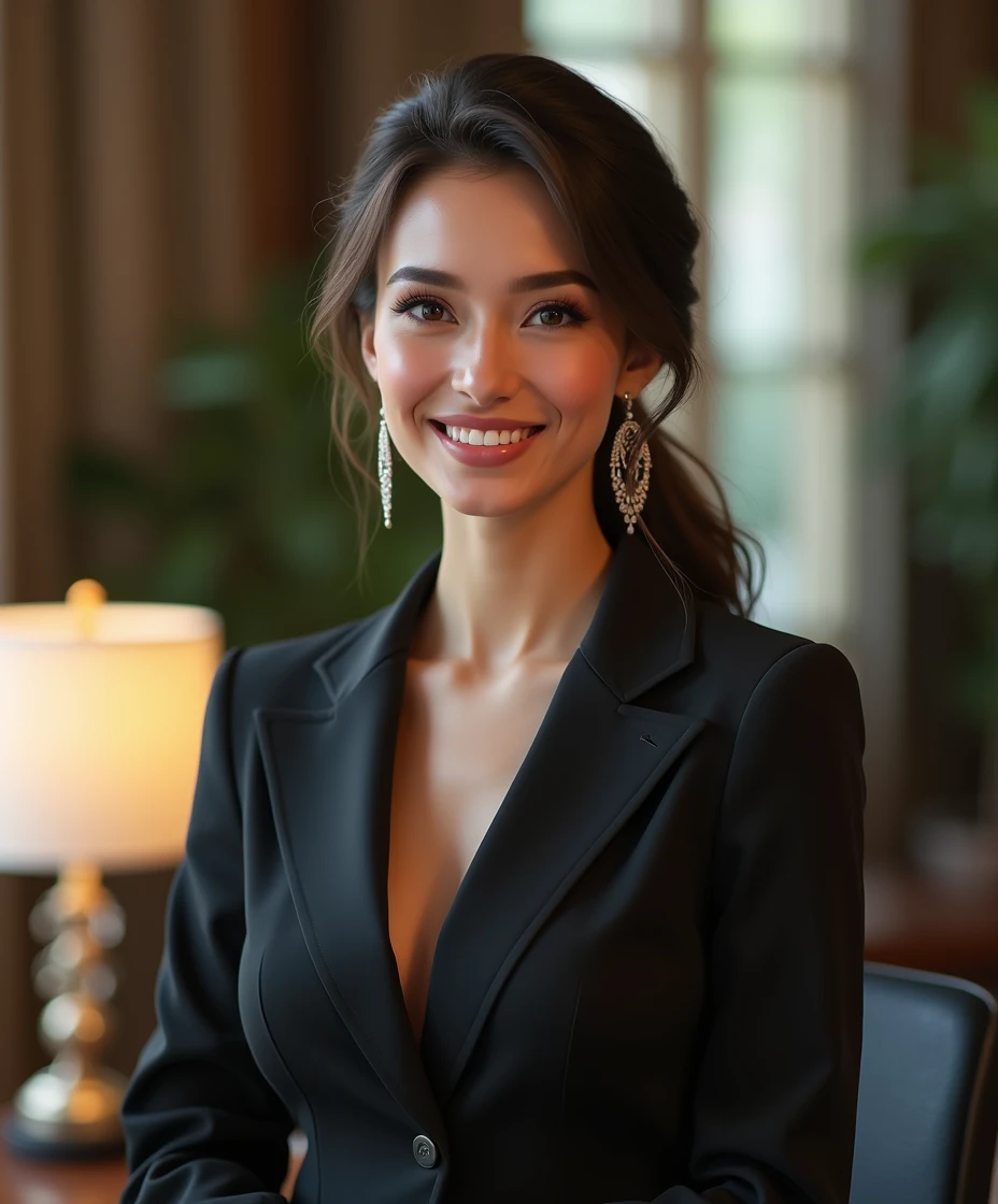 beautiful lady in a office elegant attire smiling 