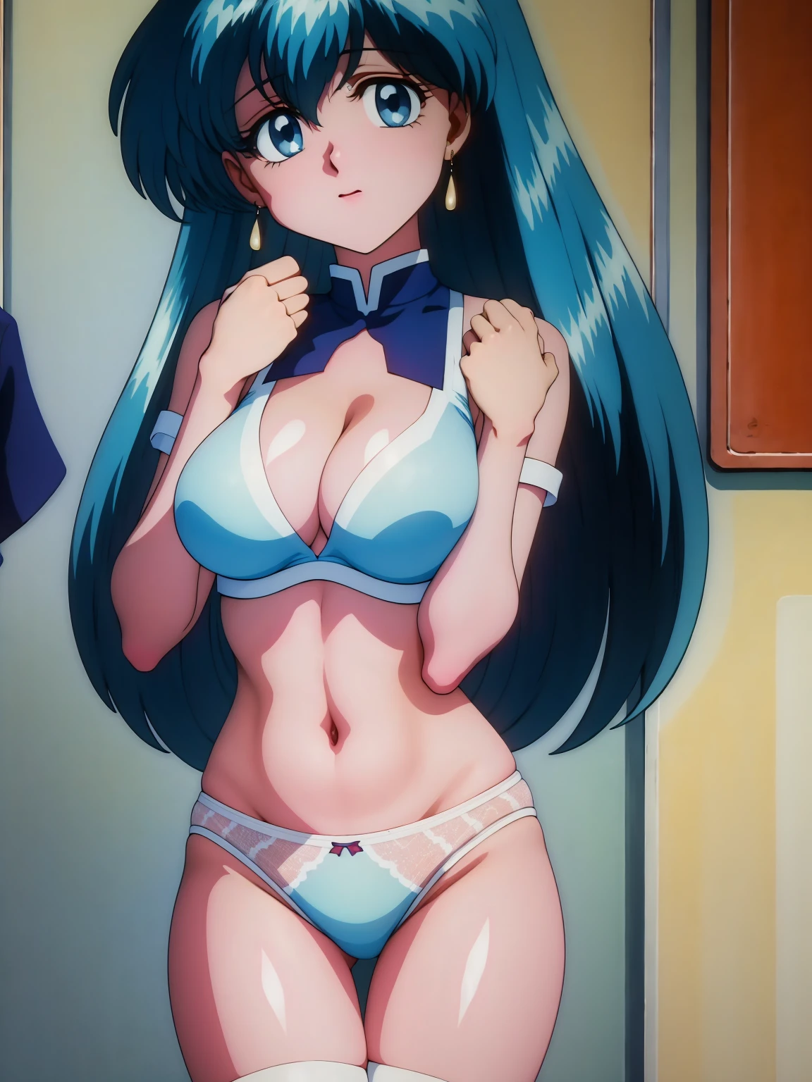 (masterpiece, Highest quality:1.2), Tiangong Gui, 1 girl, Lonely, Subtle blue hair color, White panties, Panty shot
