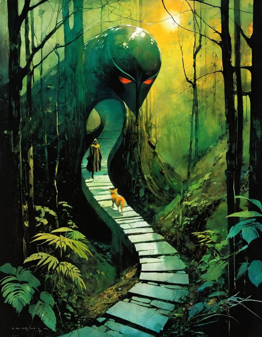 winding path, art inspired by Bill Sienkiewicz and dave mckean