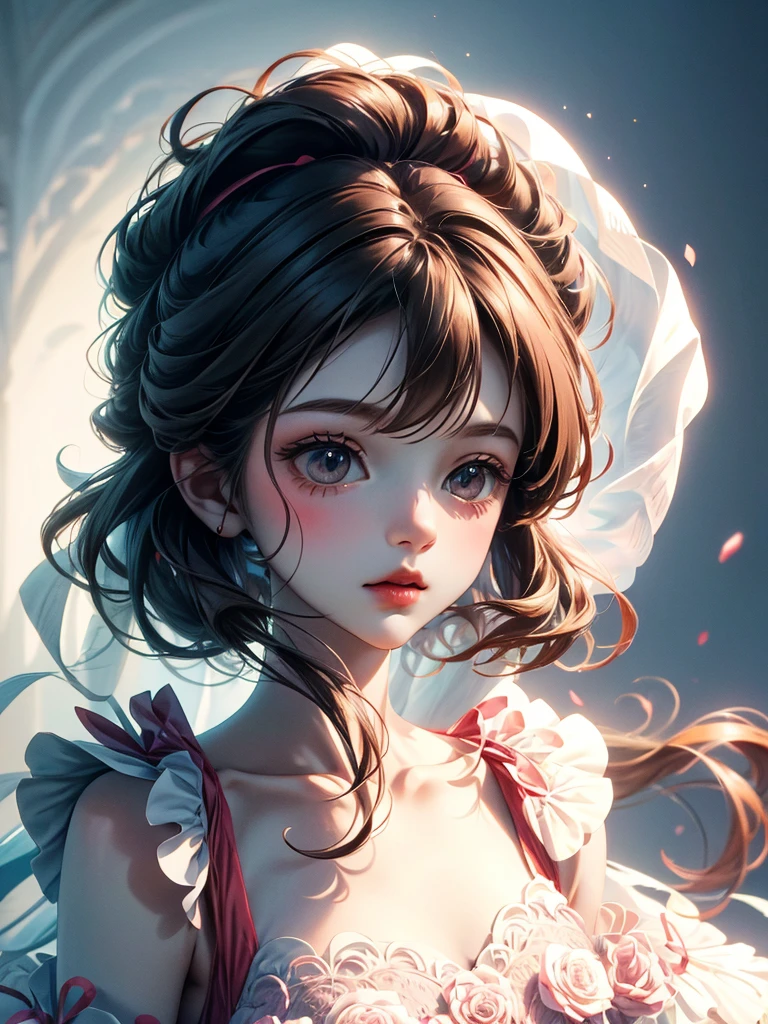 delicate girl cute Sketch style Pastel color dress The face is not in shadow Ribbon on top of the head