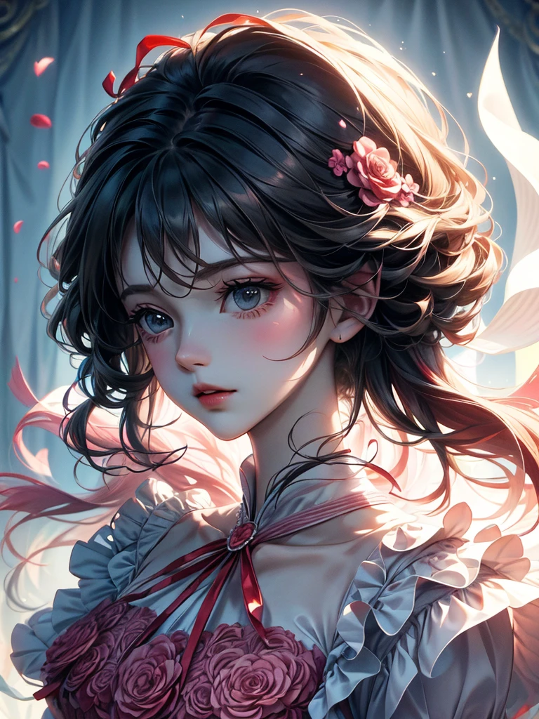 delicate girl cute Sketch style Pastel color dress The face is not in shadow Ribbon on top of the head