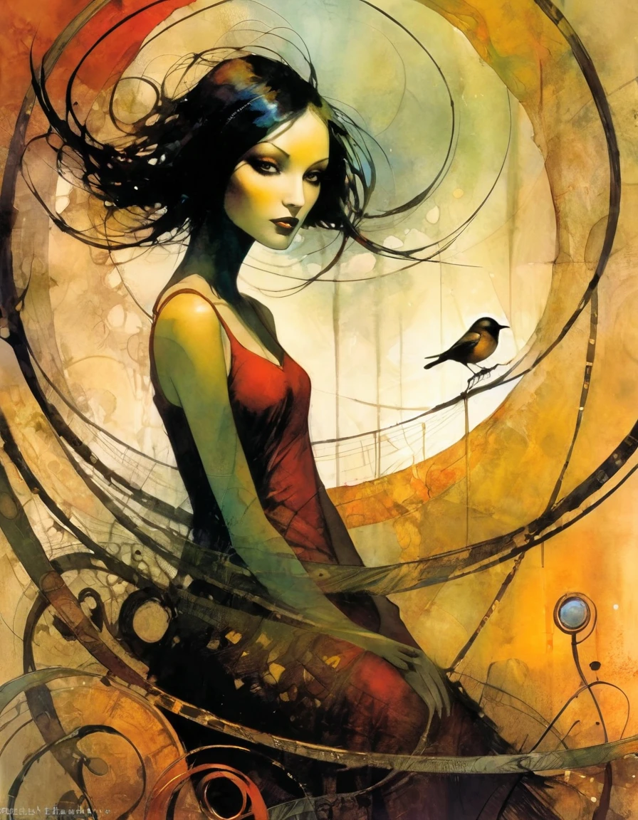 winding path, art inspired by Bill Sienkiewicz and dave mckean
