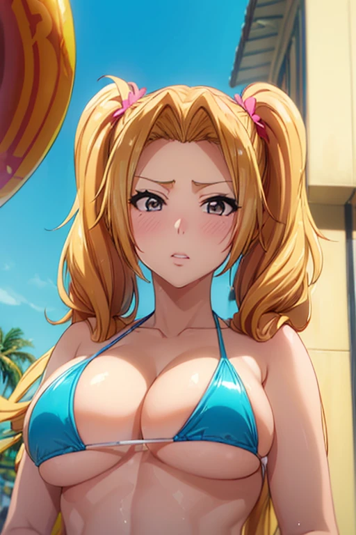 (((Upper Body、Shooting from below))、(((Accentuate your breasts、Shiny swimwear)))、Highest quality, 8k, masterpiece :1.3)), whole body, Sharp focus :One Girl,Glowing Skin,SSexy pose,Highest quality,Tabletop,shape,Very delicate and beautiful,Hmph,8k壁紙,wonderful,In detail,Official Art,Very detailedなティッカーUnity 8k壁紙,Unbelievably ridiculous,Large file size,Very detailedな,High resolution,Very detailed,Beautiful detailed girl,Realistic,X-ray,The queue is full,(((Sexy Micro Bikini、Her hairstyle is twin tails.)))、(((Big Breasts、Long golden hair、Sexy Micro Bikini、Her hairstyle is twin tails.)))、(((Ocean、Sandy Beach、Hawaii)))、Stand upright、Cleavage , ((Long blonde))、Sexy Micro Bikini、Sexy pose、Her hairstyle is twin tails.、Matsumoto Rangiku