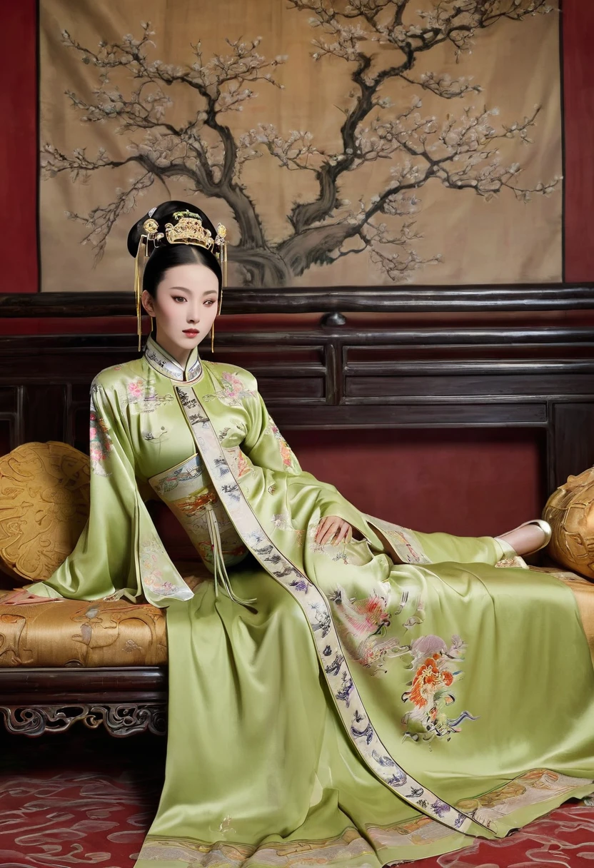 Gorgeous Empress of the Chinese Court during the Qing Dynasty Gorgeous Empress of the Chinese Court on a sofa, nude, large and golden, with her legs on the sofa, wide open, knees bent, in an M pose (pornographic pose), with her hair tied on both sides The background of this perverted and erotic woman wearing a crown and tying her hair is the Chinese court of the Qing Dynasty. The scene is set in the luxurious room of an empress in the Qing Dynasty Chinese court.
Translated with DeepL.com (free version)