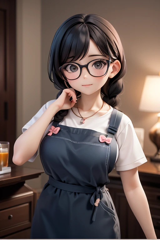 30-year-old woman、Mother,Married women,apron,Hair tied up,Braiding,Black Hair,Braid、Knot、Glasses