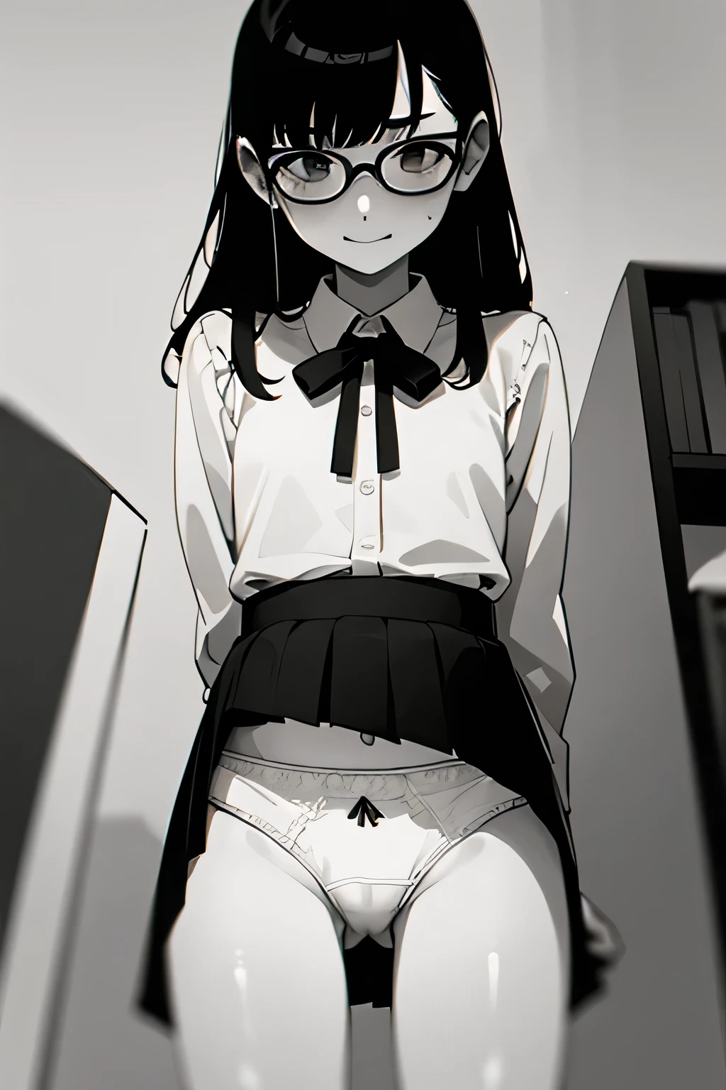 Erotic、Bedroom、Just a skirt and panties、slender、My sister, about 、Woman with glasses standing and looking down from above、Very white skin Black Hair、Sweat、Embarrassed expression、Naughty smile、No clothes Crotch close-up Small breasts Young front Looking up from between the legs My crotch is steamy Crotch close-up Color絵 Spread your legs Color Love juice White panties digging into her crotch Short arms Big head Young Short legs The crotch is right in front of me Lift up your skirt yourself