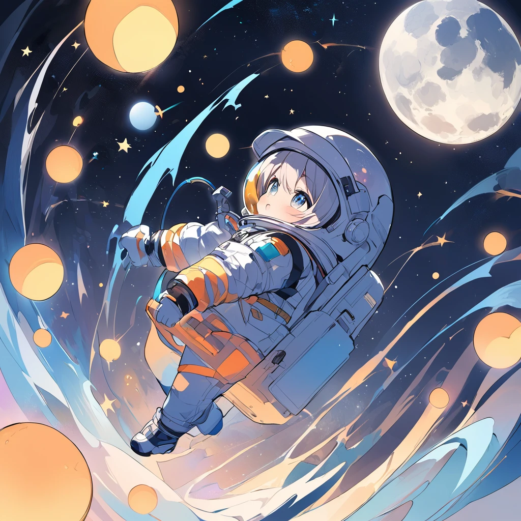 Draw the moon as if it were a child in space